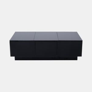 Mesa de centro 100x50 cm - moderna com gavetas e compartimento deslizante - preto brilhante
