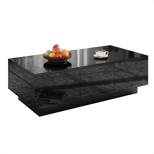 Mesa de centro 100x50 cm - moderna com gavetas e compartimento deslizante - preto brilhante Mesa de centro 100x50 cm - moderna com gavetas e compartimento deslizante - preto brilhante