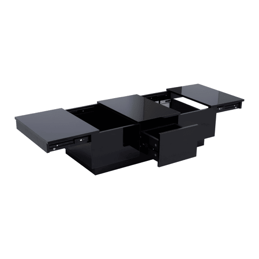 Mesa de centro 100x50 cm - moderna com gavetas e compartimento deslizante - preto brilhante Mesa de centro 100x50 cm - moderna com gavetas e compartimento deslizante - preto brilhante