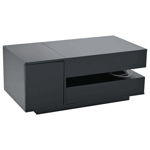 Mesa de centro 95x50x40 cm - elevável, LED, 1 gaveta, 1 armário, arrumação oculta - Preto