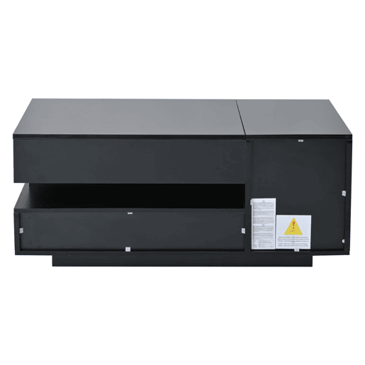 Mesa de centro 95x50x40 cm - elevável, LED, 1 gaveta, 1 armário, arrumação oculta - Preto
