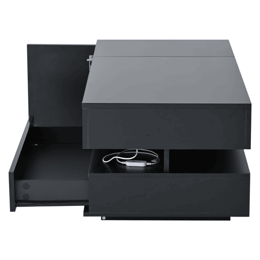 Mesa de centro 95x50x40 cm - elevável, LED, 1 gaveta, 1 armário, arrumação oculta - Preto