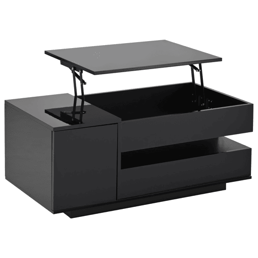 Mesa de centro 95x50x40 cm - elevável, LED, 1 gaveta, 1 armário, arrumação oculta - Preto