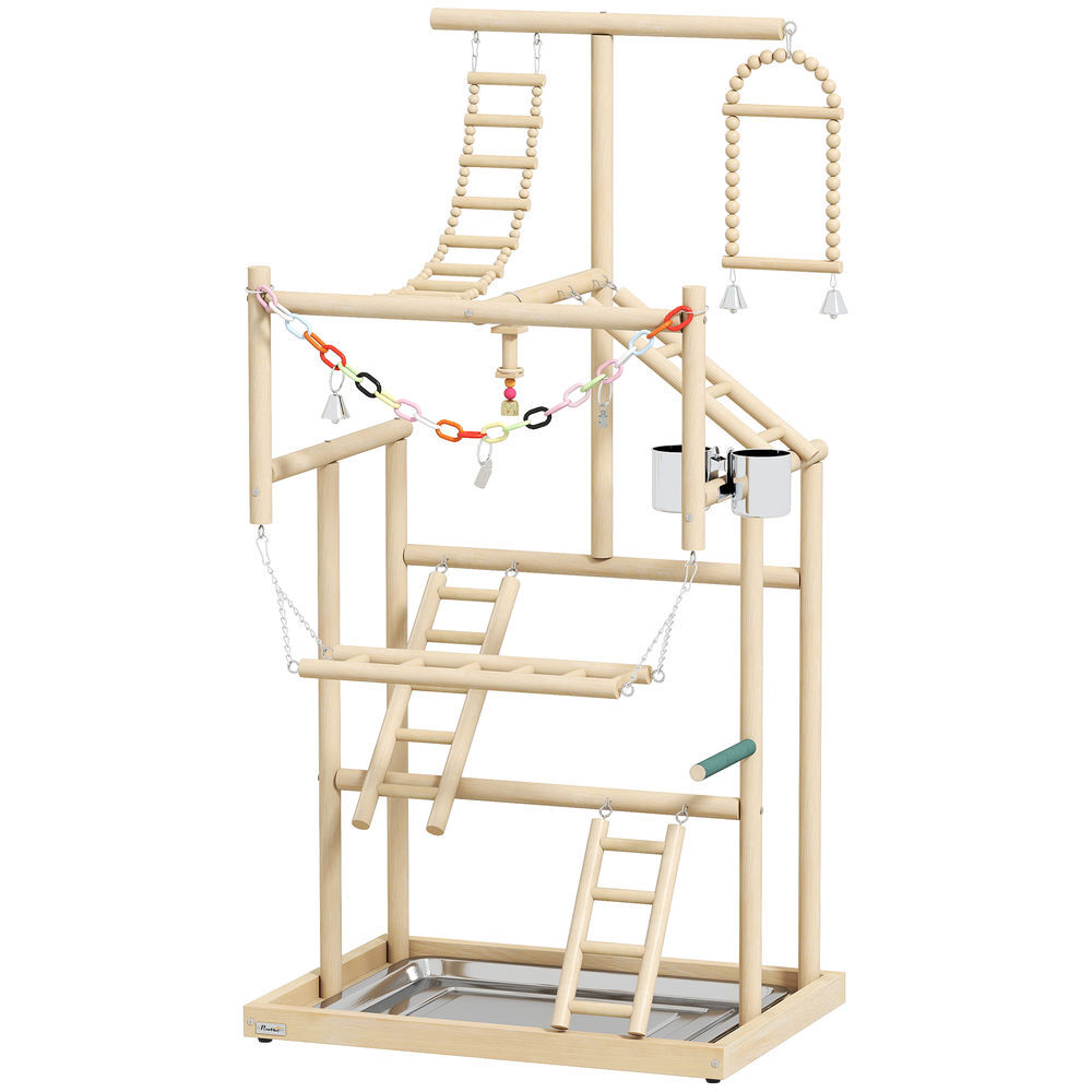 Soporte para Pájaro Madera de Pino, Acero Inoxidable PawHut