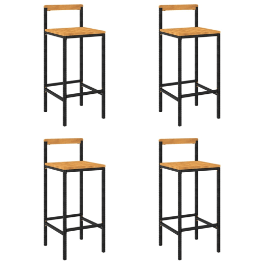 Conjunto de 4 banquetascadeiras altas em resina trançada preta e madeira de acácia DEC029923
