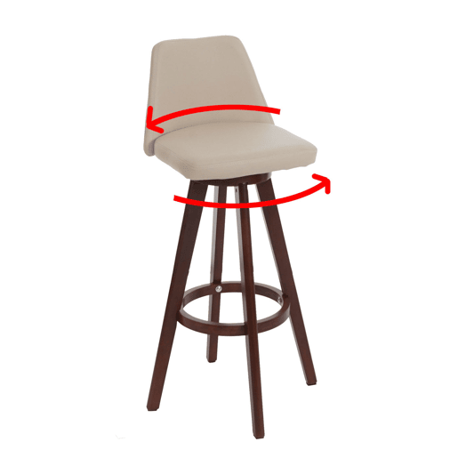 Banquetacadeira de bar em material sintético creme com assento giratório e pés em madeira escura 04_0005278