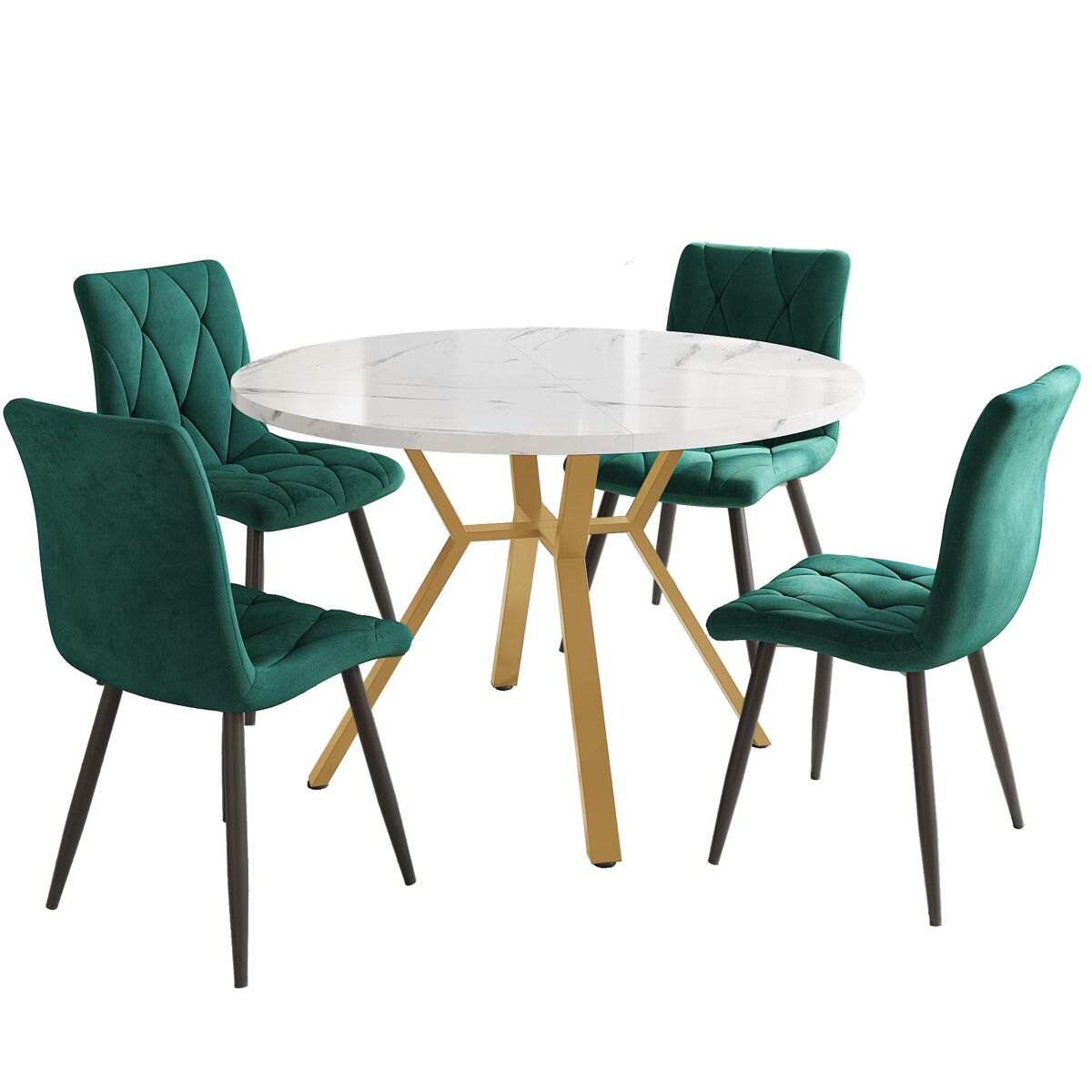 Conjunto de mesas y sillas de comedor 100x100 Blanco/ Verde
