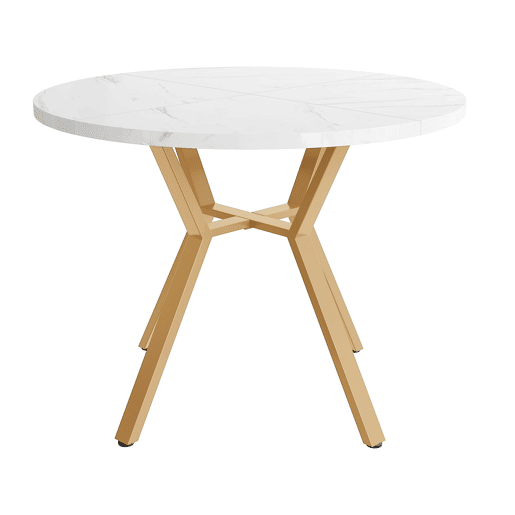 Conjunto de mesa e cadeiras de 5 peças - Mesa redonda de mármore com pernas douradas - Cadeiras ergonómicas verdes