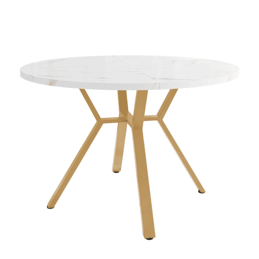 Conjunto de mesa e cadeiras de 5 peças - Mesa redonda de mármore com pernas douradas - Cadeiras ergonómicas verdes