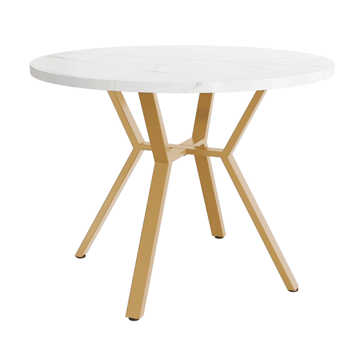 Conjunto de mesa e cadeiras de 5 peças - Mesa redonda de mármore com pernas douradas - Cadeiras ergonómicas verdes