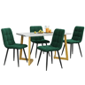 Conjunto de sala de jantar 117 cm - Mesa retangular moderna com 4 cadeiras, veludo verde, pernas douradas
