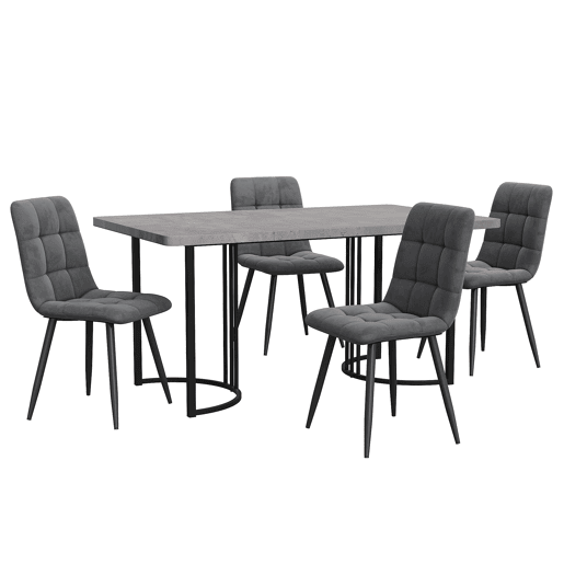 Conjunto de sala de jantar de 5 peças 140×80 cm - Mesa de cozinha com pernas metálicas pretas e cadeiras de veludo cinza Conjunto de sala de jantar de 5 peças 140×80 cm - Mesa de cozinha com pernas metálicas pretas e cadeiras de veludo cinza