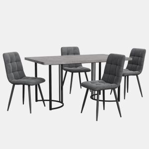 Conjunto de sala de jantar de 5 peças 140×80 cm - Mesa de cozinha com pernas metálicas pretas e cadeiras de veludo cinza