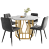 Conjunto de mesa e cadeiras 5 peças - Mesa hexagonal de mármore + 4 cadeiras de veludo cinza - Dourado