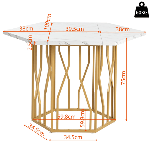 Conjunto de mesa e cadeiras 5 peças - Mesa hexagonal de mármore + 4 cadeiras de veludo cinza - Dourado