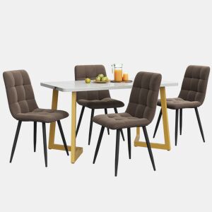 Conjunto de sala de jantar 117x68cm - Mesa retangular moderna com 4 cadeiras, Cadeiras de veludo castanho, Pernas douradas