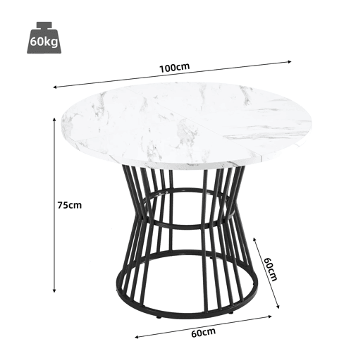 Conjunto de sala de jantar de 5 peças - Mesa redonda de 100 cm - Estrutura metálica preta - Cadeiras de veludo preto