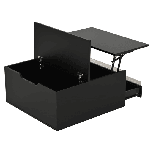 Mesa de centro elevável 707038 cm - Com LED, 1 gaveta, arrumação oculta, preta