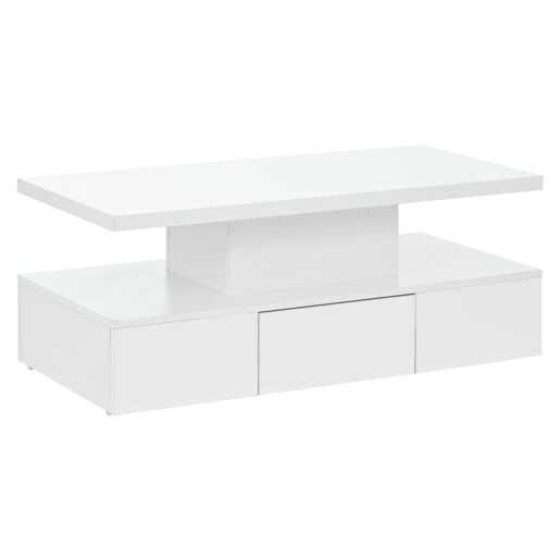 Mesa de centro com 2 níveis - Com luz LED de 16 cores - Sofá com prateleira aberta e 1 gaveta deslizante - Branco