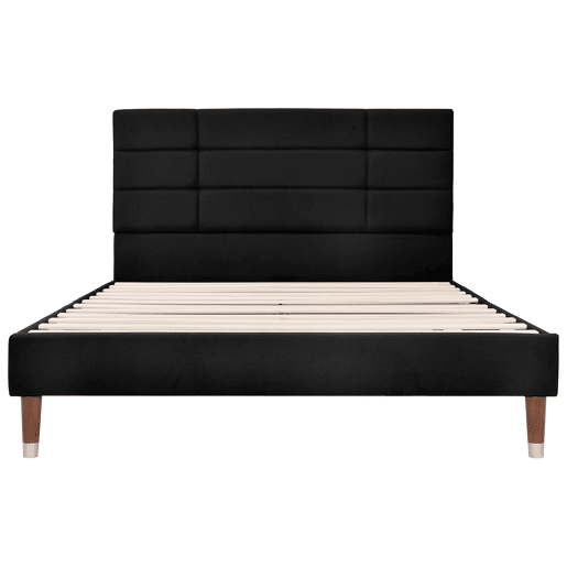Cama estofada 140x200 cm - Com estrado e cabeceira, em linho preto, para adultos e jovens (com colchão)