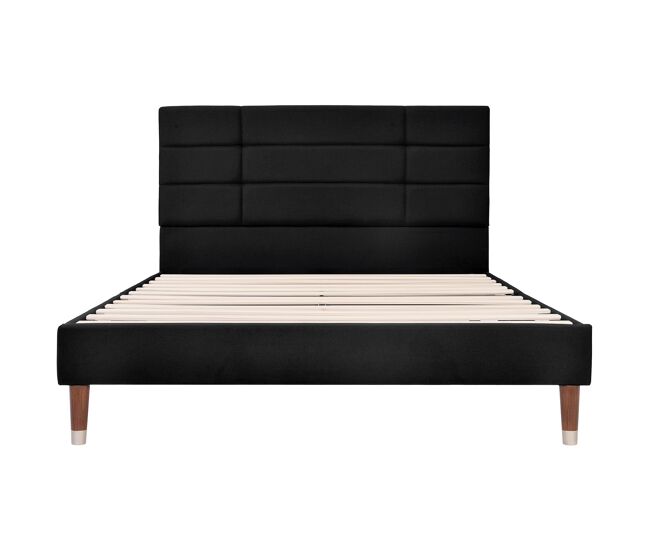 Cama tapizada 140x200 cm - con somier y cabecero, en lino negro, para adultos y jóvenes (con colchón)