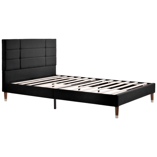 Cama estofada 140x200 cm - Com estrado e cabeceira, em linho preto, para adultos e jovens (com colchão)