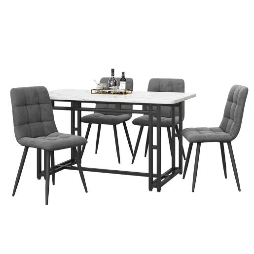 Conjunto de sala de jantar 120x70cm - Mesa moderna com 4 cadeiras, veludo cinzento, pernas em ferro preto