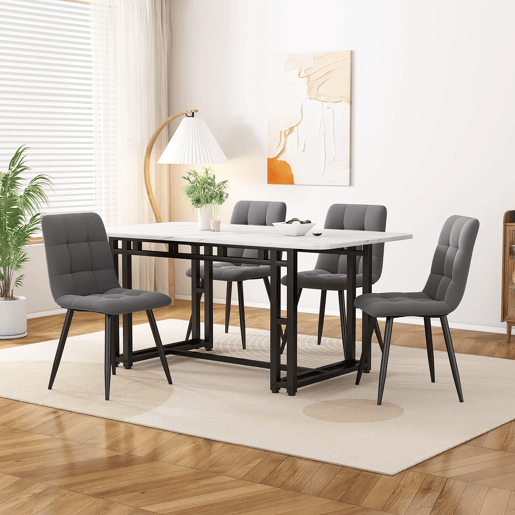 Conjunto de sala de jantar 120x70cm - Mesa moderna com 4 cadeiras, veludo cinzento, pernas em ferro preto