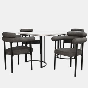 Conjunto de sala de jantar de 5 peças - Mesa com pernas de metal - Cadeiras de veludo cinzento - Cinza escuro, Branco