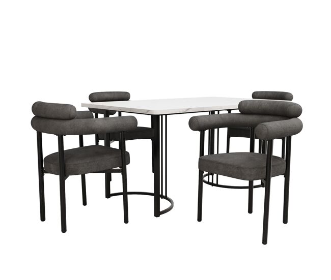Conjunto comedor 5 piezas - mesa con patas de metal - sillas de terciopelo gris - gris oscuro, blanco