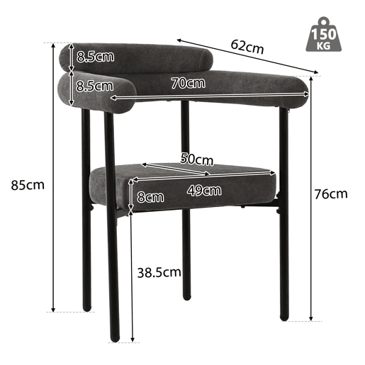 Conjunto de sala de jantar de 5 peças - Mesa com pernas de metal - Cadeiras de veludo cinzento - Cinza escuro, Branco