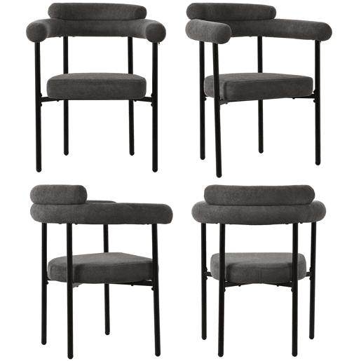 Conjunto de sala de jantar de 5 peças - Mesa com pernas de metal - Cadeiras de veludo cinzento - Cinza escuro, Branco
