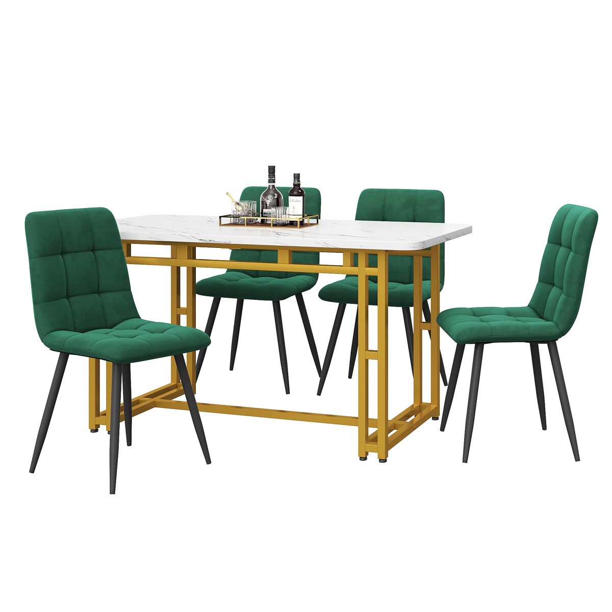 Conjunto de mesas y sillas de comedor 120x70 Blanco/ Verde