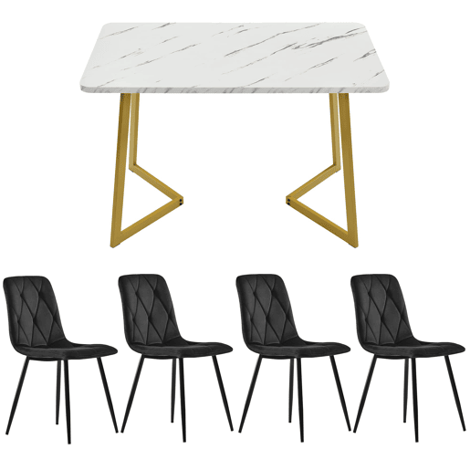 Conjunto de sala de jantar 117x68cm - Mesa retangular moderna com 4 cadeiras, pernas douradas, cor preta