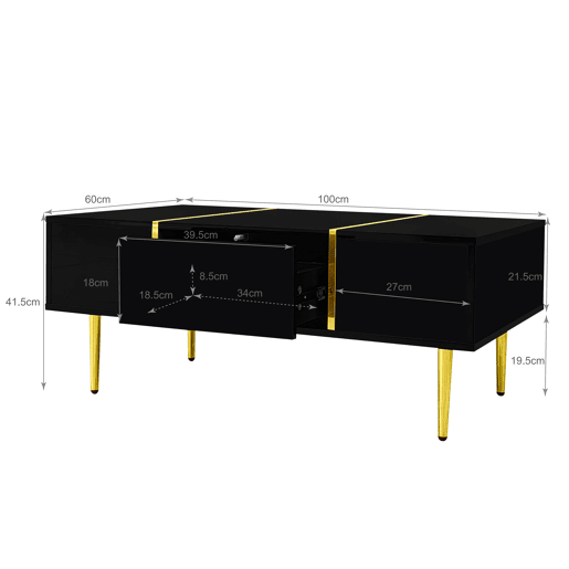 Mesa de centro moderna - 2 gavetas - Preto Mesa de centro moderna - 2 gavetas - Preto
