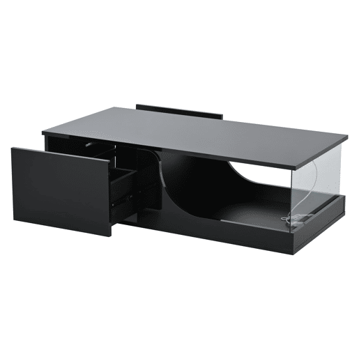 Mesa de centro 100 x 50 x 30 cm - Sofá com 2 gavetas, mesa de sala com LED e vidro temperado - Preto