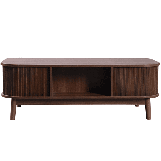 Mesa de centro - Rattan, com gavetas e portas deslizantes em madeira maciça, pernas em madeira maciça, estilo rústico natural