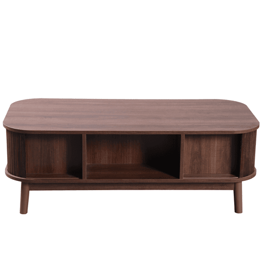 Mesa de centro - Rattan, com gavetas e portas deslizantes em madeira maciça, pernas em madeira maciça, estilo rústico natural