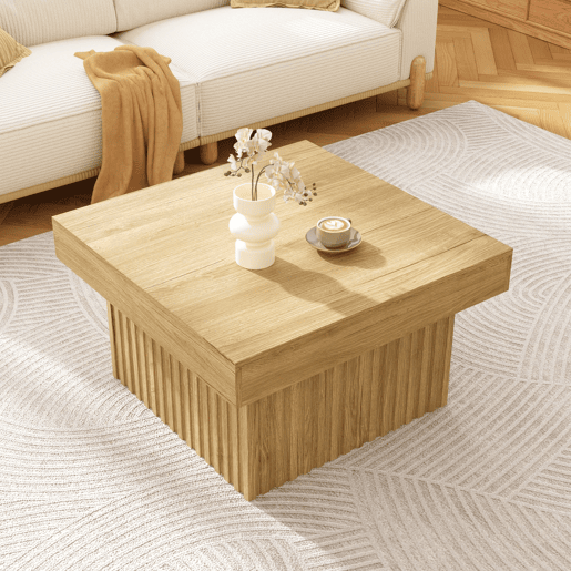 Mesa de centro 79x79x46 cm - Design moderno, base em MDF, tampo em PB, robusta - Natural
