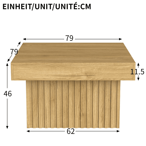 Mesa de centro 79x79x46 cm - Design moderno, base em MDF, tampo em PB, robusta - Natural