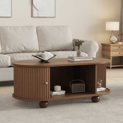 Mesa de centro 100*50*40 cm - Sofá com arrumação, portas deslizantes, 4 pés - Cor nogueira