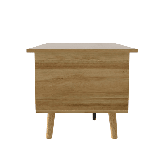 Mesa de centro elegante - Superfície elevável, portas em rattan, cor madeira com detalhes em preto - Ideal para sala de estar