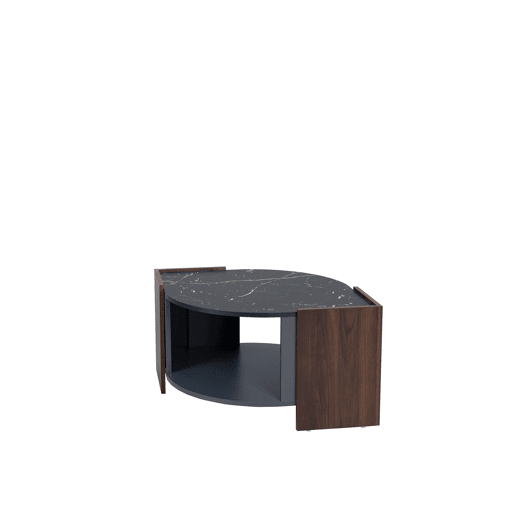 Mesa de centro - design estruturado com mármore e nogueira - linhas únicas - Preto
