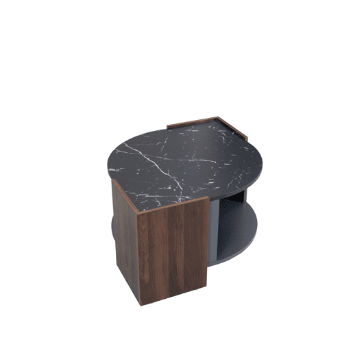 Mesa de centro - design estruturado com mármore e nogueira - linhas únicas - Preto