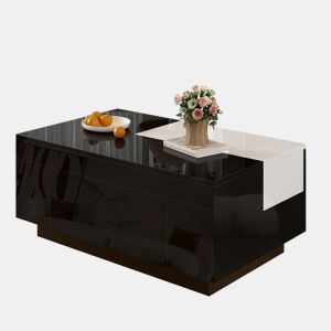 Mesa de centro com LED - Mesa extensível, arrumação oculta, luz ajustável com 16 cores - Preto, Branco