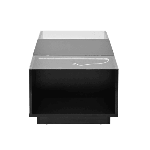 Mesa de centro 105 cm - Minimalista, com arrumação, iluminação LED, vidro, 2 gavetas - Preta