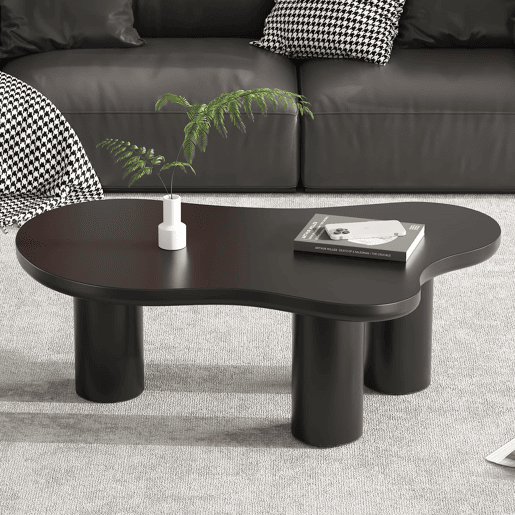 Mesa de centro 107x66x40,5 cm - formato de nuvem, MDF e pernas em PVC com feltro - Preto