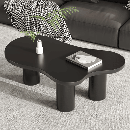 Mesa de centro 107x66x40,5 cm - formato de nuvem, MDF e pernas em PVC com feltro - Preto