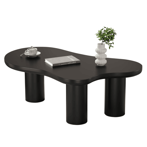 Mesa de centro 107x66x40,5 cm - formato de nuvem, MDF e pernas em PVC com feltro - Preto