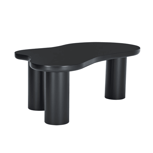 Mesa de centro 107x66x40,5 cm - formato de nuvem, MDF e pernas em PVC com feltro - Preto